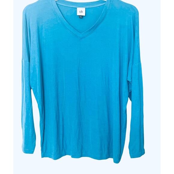 CABI LONG SLV PULL-OVER V-NECK TOP/T-SHIRT, WOMENS, L, SKY BLUE, RAYON/SPANDEX - Picture 1 of 11